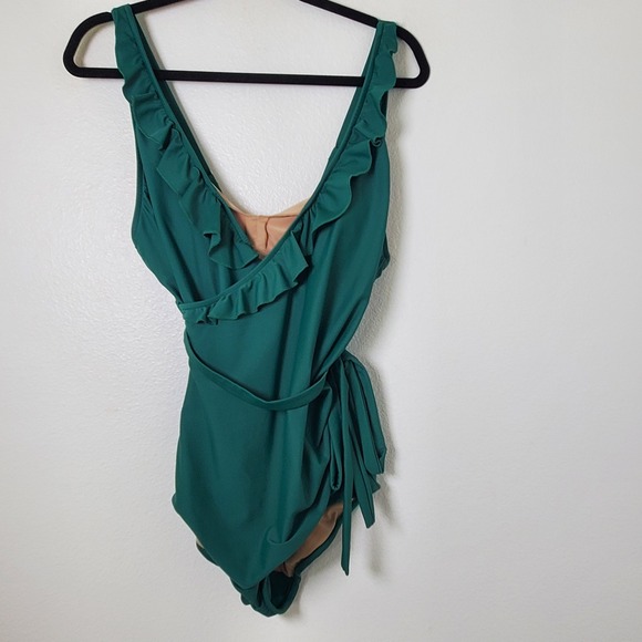 Jessica Rey Swimwear Emerald Green Ruffle Wrap One Piece Swimsuit Size Medium - Picture 11 of 11